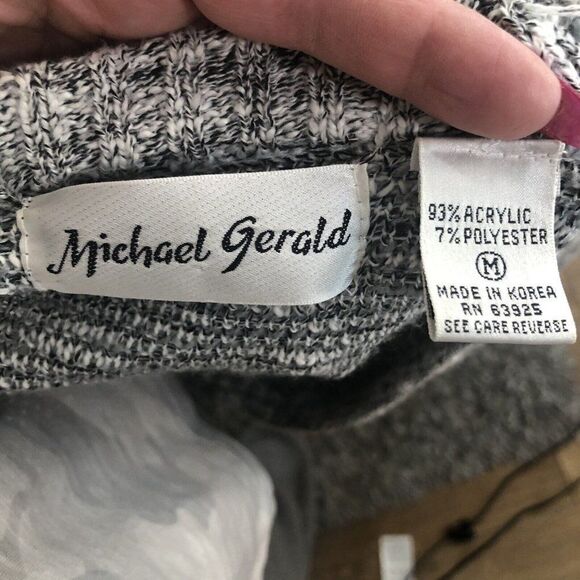 Vtg 90s Men's Michael Gerald Cardigan Acrylic Sweater M Gray White Blue Grandpa - Picture 10 of 12